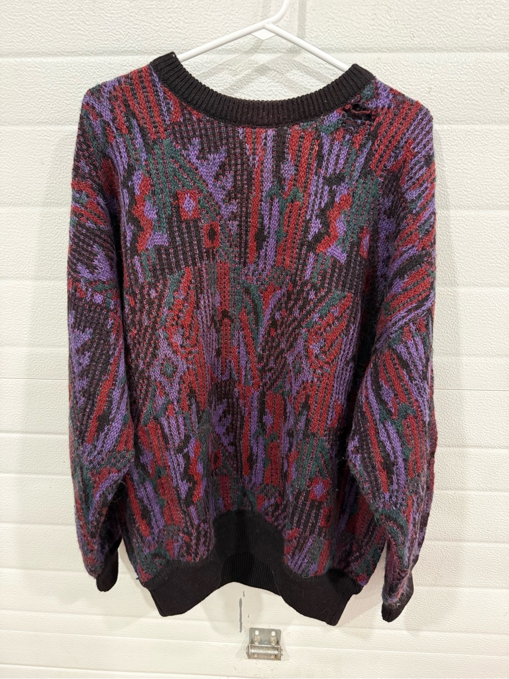 Multicolor Crewneck Sweater in Red, Purple, Green and Black